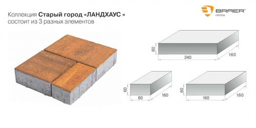 Тротуарная плитка Браер Старый город Ландхаус Колор микс Каштан 60